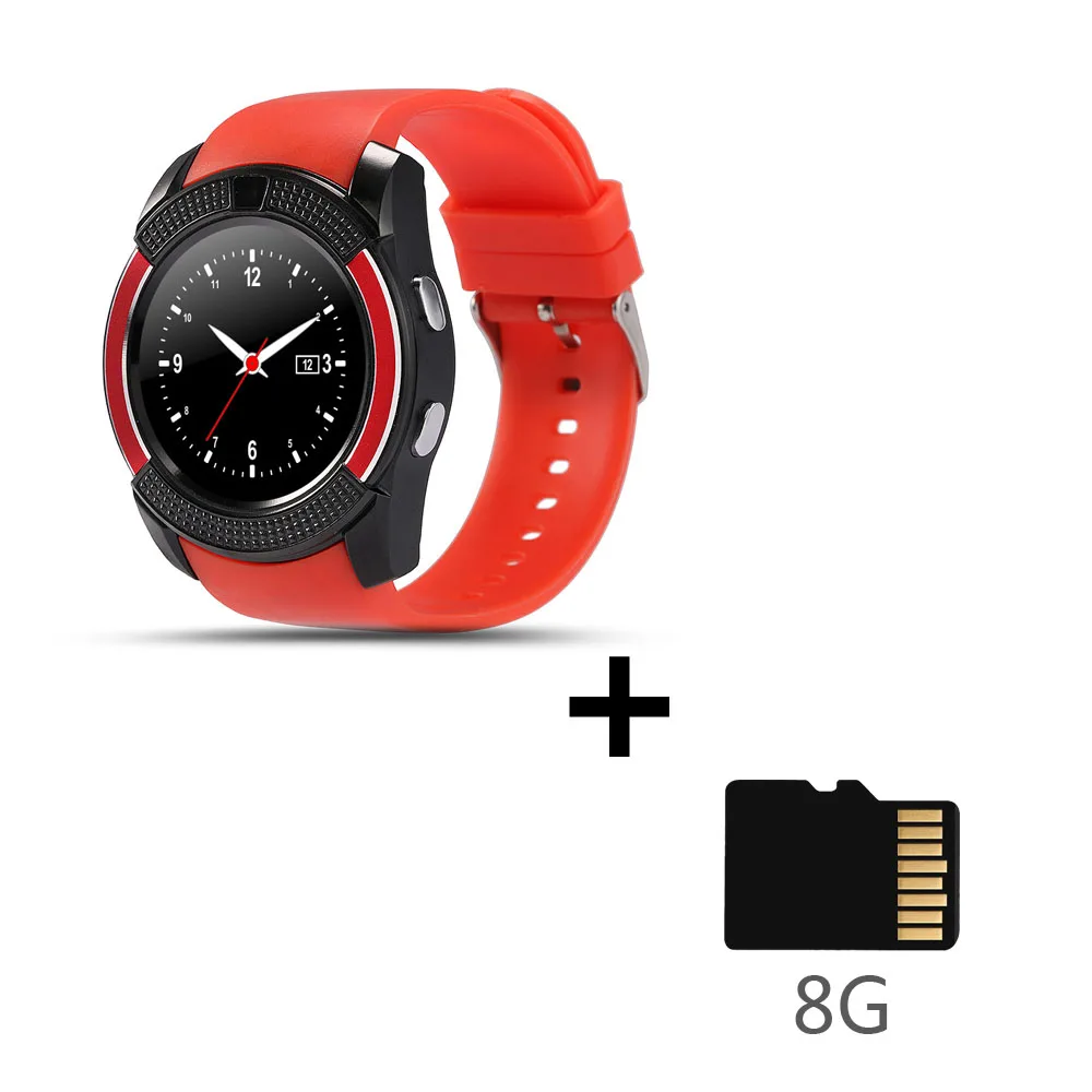 red-Add-8GB-SDCard V8 Смарт-часы sim карта для мужчин камера округлый ответ на вызов набор вызова Smartwatch android фитнес-трекер Спорт - Цвет: red-Add-8GB-SDCard