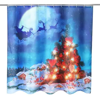 

Hot Christmas Shower Curtain 180x180cm Waterproof Polyester Bath Curtain with 12 hooks Party Decoration Home Bathroom Accessorie