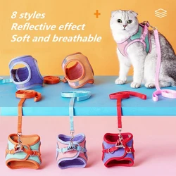 Harnais pour chien et chat, gilet, colliers réfléchissants réglables, laisse de marche, ensemble de sangle de poitrine pour animaux de compagnie, collier pour petits chats, fournitures 