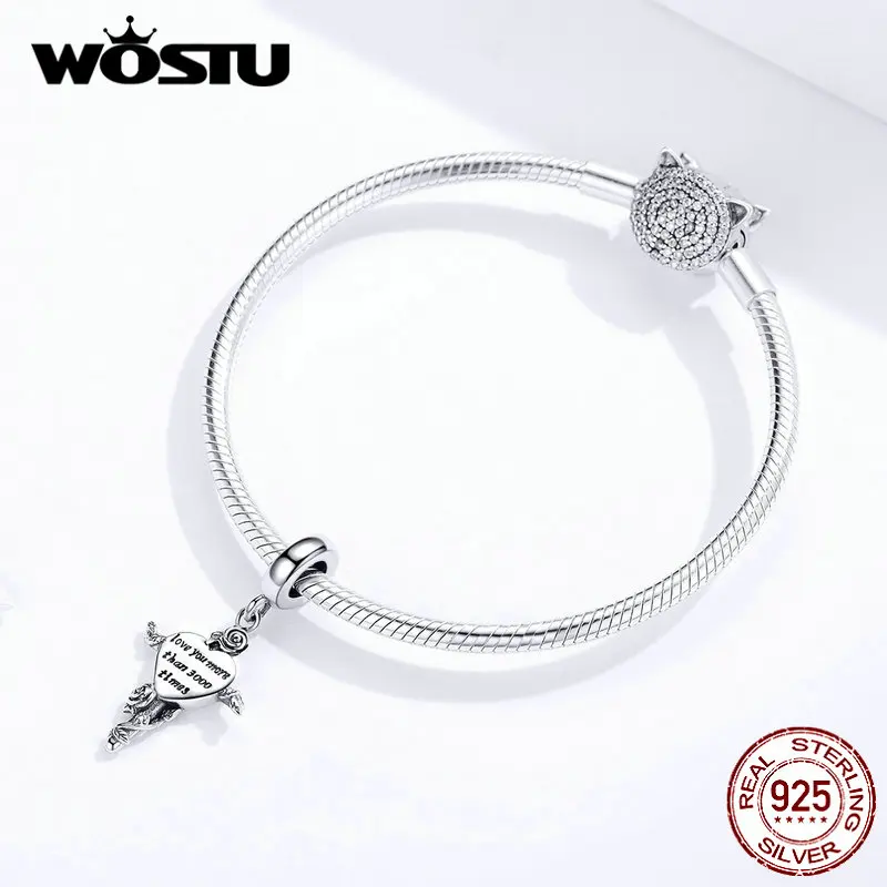 WOSTU Настоящее 925 пробы серебряные амулеты Love You более трех тысяч раз Бусины Подходят браслет кулон ювелирные изделия CQC1321