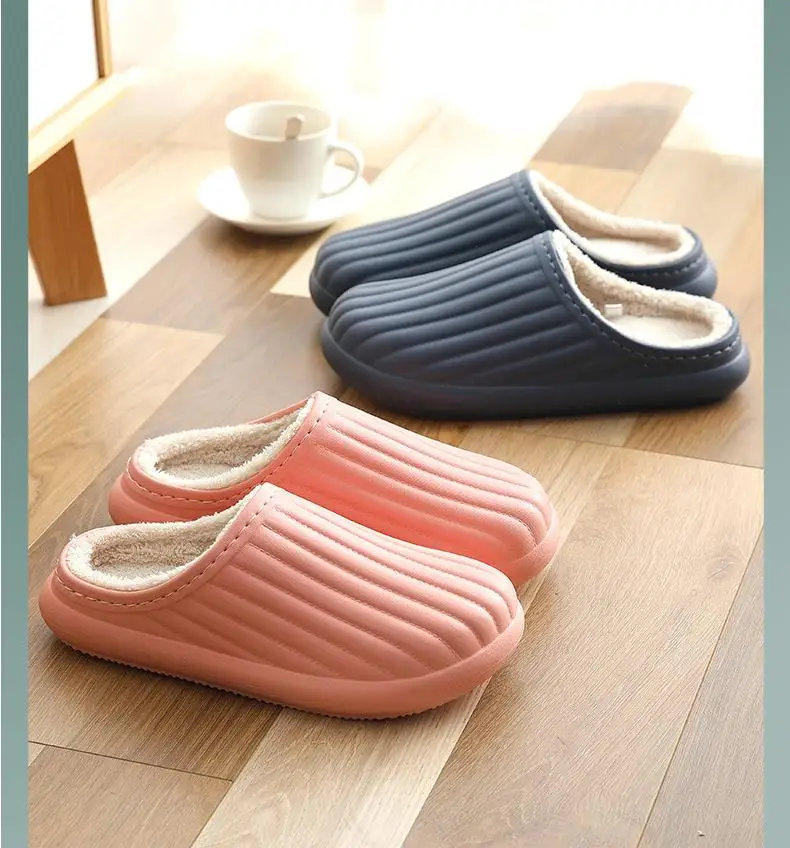 EVA Wasserdichte Indoor Hausschuhe Frauen Männer Winter Plattform Schuhe Warme Plüsch Küche Arbeits Hausschuhe Weiblich Männlich Hause Boden Rutschen – Detail 5