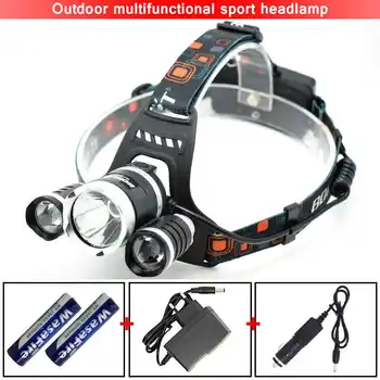 

2000 Lumens Led Headlamp Waterproof Headlight 4 Modes 1*T6 + 2*R5 Head Lamp Light Frontal Flashlight + 18650 Battery + Charger