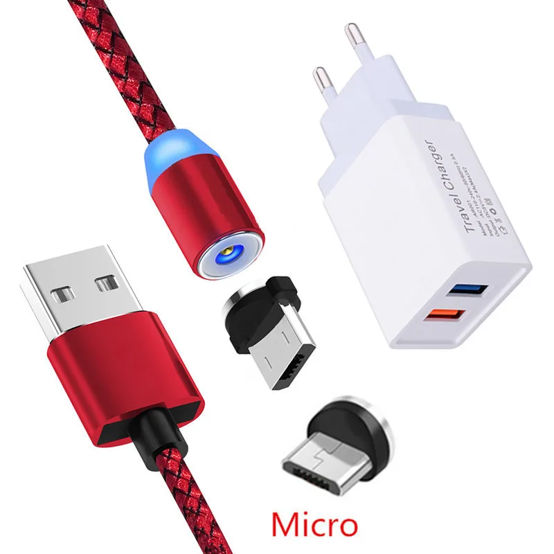 EU charger and cable Магнитный Micro-USB кабель для зарядного устройства QC 3,0 быстрое зарядное устройство для samsung A6 A7 huawei Y5 Y6 Y7 Honor 7A 8A 8X Redmi 6 4X Note 5 - Тип штекера: EU charger and cable