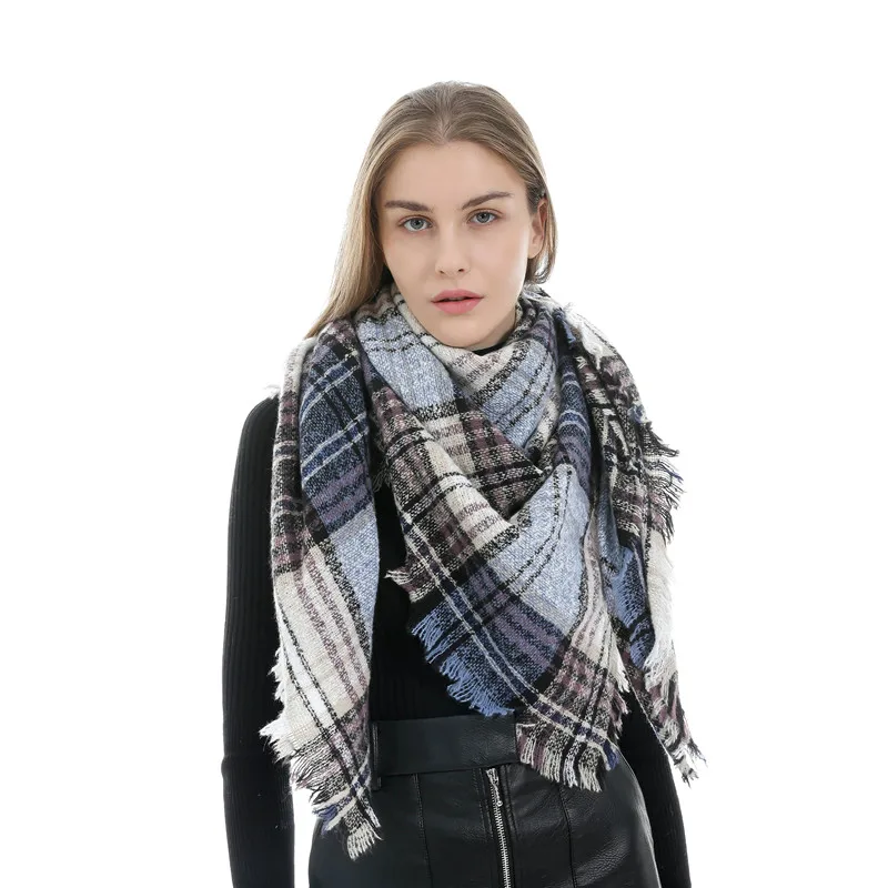 Роскошный кашемировый зимний шарф POBING женские клетчатые квадратные шарфы в