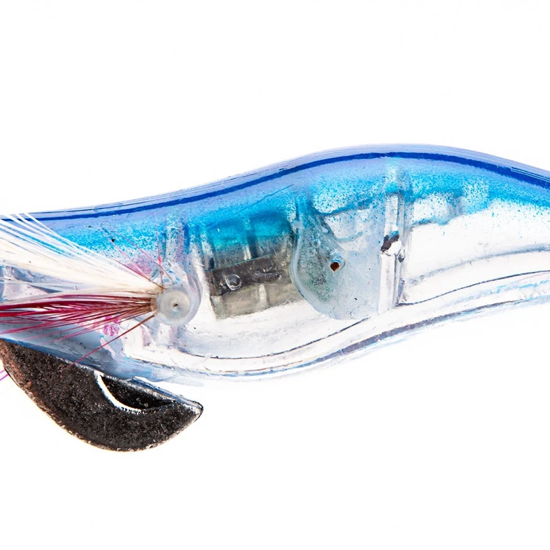 2 Pcs Flashing LED Fishing Lure Flash Light 10Cm Minnow Luminous Squid Jig Shrimp Bait Night Fishing Lure, Blue& Rose Red