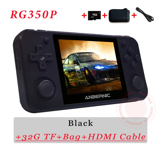 ANBERNIC RG350P Game Console 3.5 IPS Screen 2500 Retro Games PS1 HDMI-compatible Mini Pocket Handheld Game Player Boy Xmas Gift RG350P BLACK 48G BC