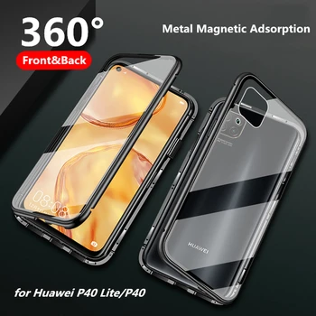 

Magnetic flip case for HUAWEI P40 lite case 360° Full Protective Bumper Double-side Glass Cover for P40