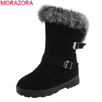 

MORAZORA 2020 new arrive simple buckle slip-on ankle boots winter keep warm 3 colors round toe women boots big size 33-50