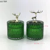 Green Glass Storage Jars Tea Canister Candy Pot Golden Deer Decorative Storage Jar with Cover Transparent Spice Organizer Box 4
