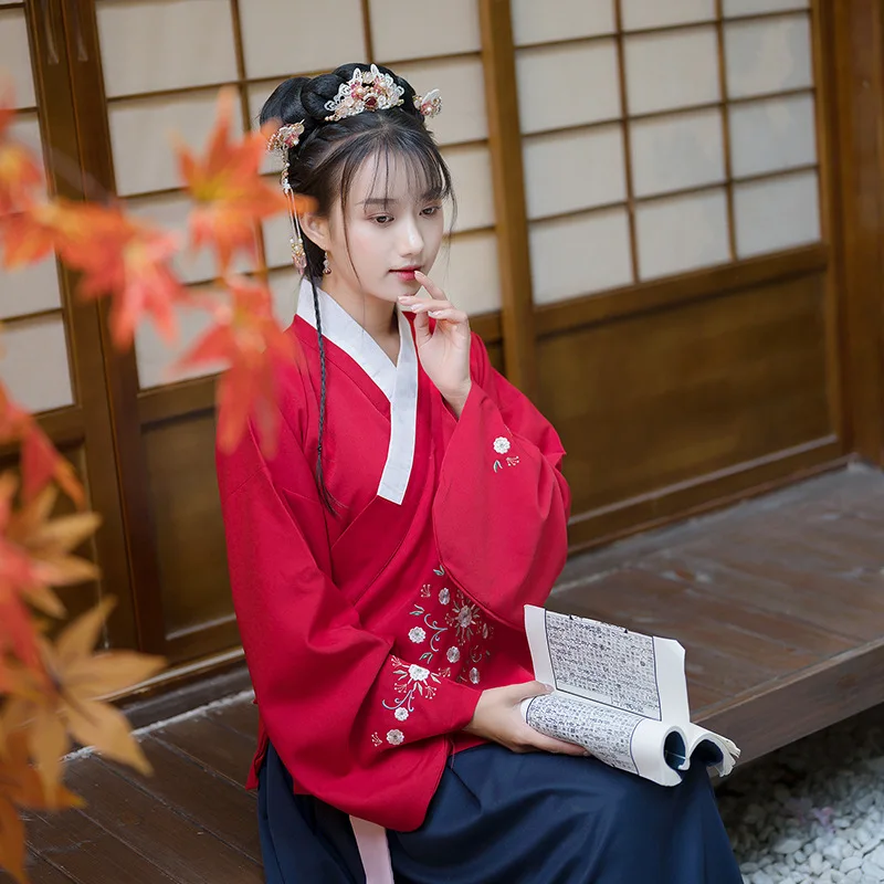 

Origional Chinese Clothing Women's System of the Ming Dynasty Embroidery Pipa Sleeve on Coat Pay ling qi Waist Jacket Skirt Set