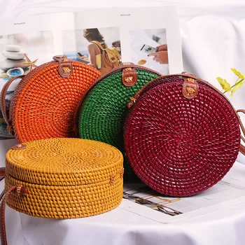 

Colorful Round Style Straw Bags Women Summer Rattan Bags Girls Handmade Woven Beach Circle Bohemia Travel Handbags Purse Fashion