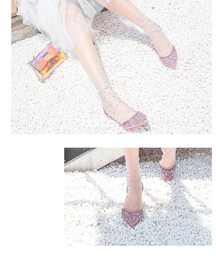 Блестящий Кристалл тюлевые носки женские прозрачные тонкие длинные носки Femme Happy носки платье уличная Calcetines Muje