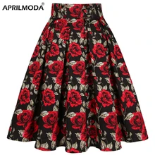 Aliexpress - 2021 High Waist Floral Rockabilly Pleated Skirts Womens Summer Red Rose Flower Women Vintage Skirt Midi Plus Size 3XL Clothing