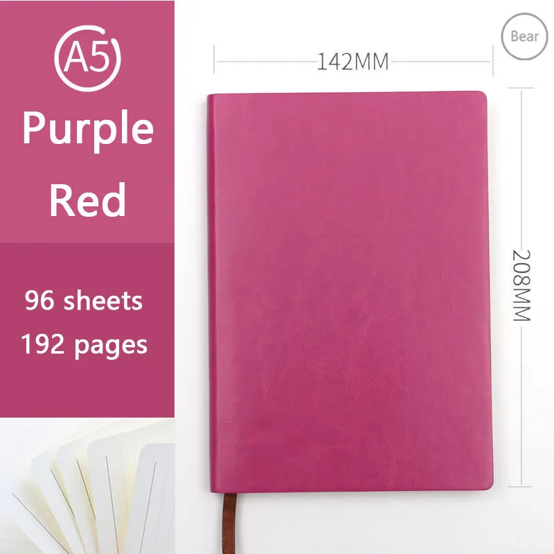 Purple Red Мягкий кожаный бизнес-блокнот креативный многоцветный блокнот может изготовить логотип размера A5 и B5 - Цвет: Purple Red