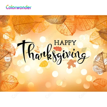 

Happy Thanksgiving Day Fall Backdrops Orange and Brown Leaves Sliver Twinkle Stars Polka Dots Background for Photo Booth Studio