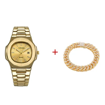 

Hip Hop Gold / Silver Bracelet +Watch Miami Curb Cuban Chain Gold Full Iced Out Paved Rhinestones for Men Fashion Jewelry
