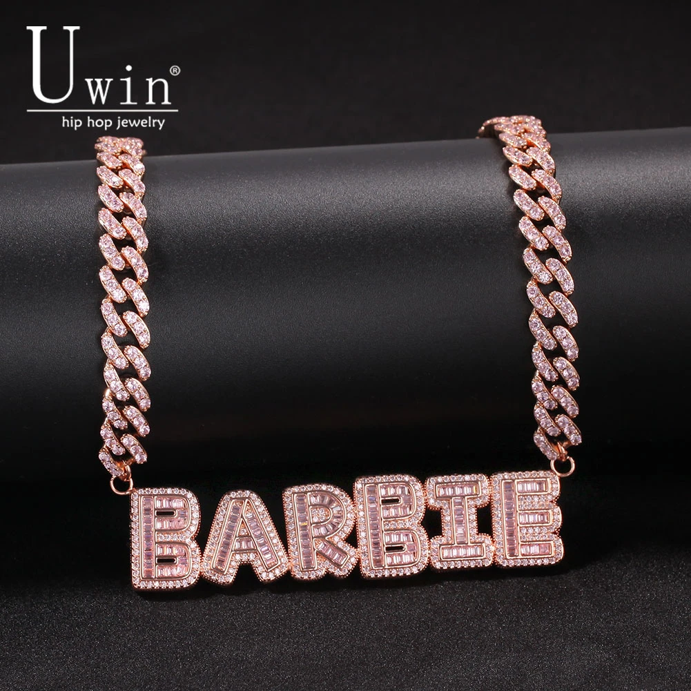 Uiwn Name Necklace Baguette Letters 