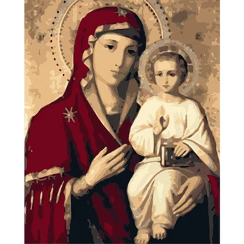 

Religious mother and child DIY Painting By Numbers Kits Paint On Canvas Acrylic Coloring Painitng By Numbers For Home Wall Decor