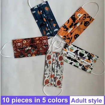 

50pcs Kids Mask Disposable 3 Layer Filter Non Woven Mask Multi Color Print Halloween Breathable Children Adult Face Mouth Masks
