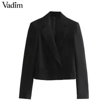 Vadim женский однотонный черный короткий Блейзер Зубчатый воротник с длинным рукавом Короткие Стильные Пальто Верхняя одежда базовые повседневные топы CA591