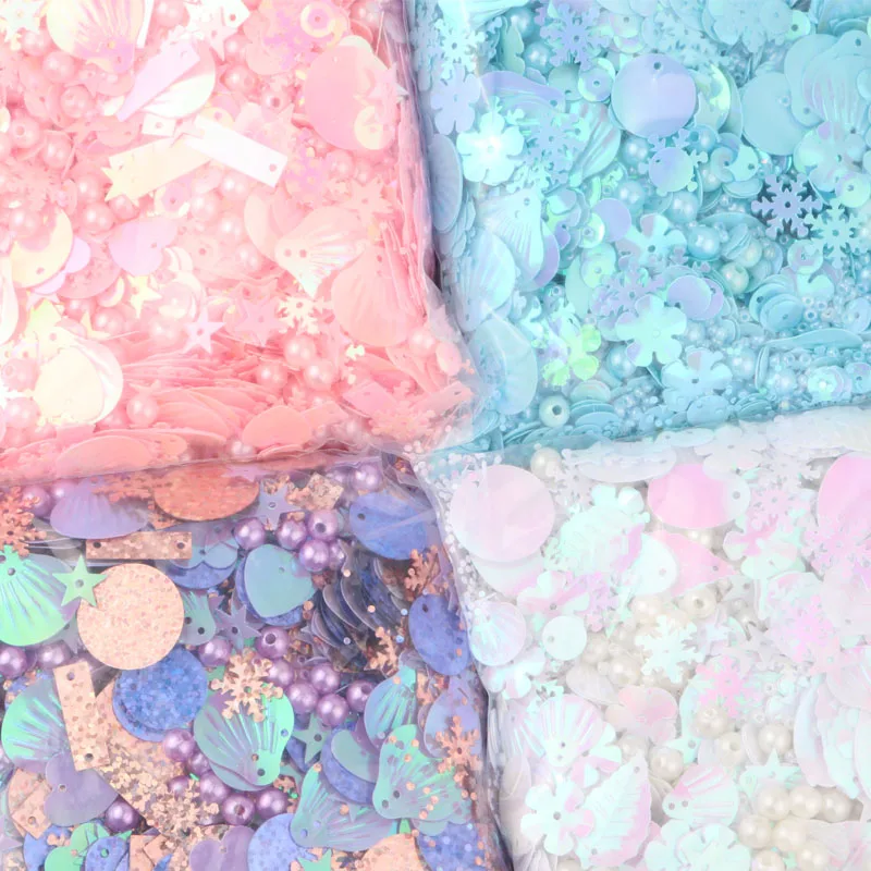 

Mix Sequins Multi Shape Mix Colors Paillettes Pearl Heart Snowflake Star Shell Round Shape Sequin For Craft With 1 Hole 20g