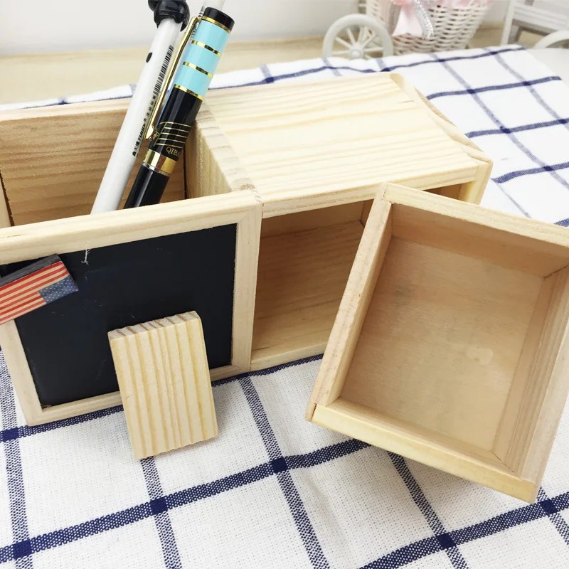 P73 Korean Style Creative DIY Desktop Single Layer Blackboard Storage Box Wood Pencil Case Office Multi-functional Stationery St