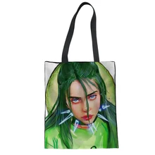 Женская льняная холщовая ручная сумка многоразовая хозяйственная сумка Billie Eilish BE пляжные сумки для женщин рюкзак сумка на плечо Хранение Кошелек