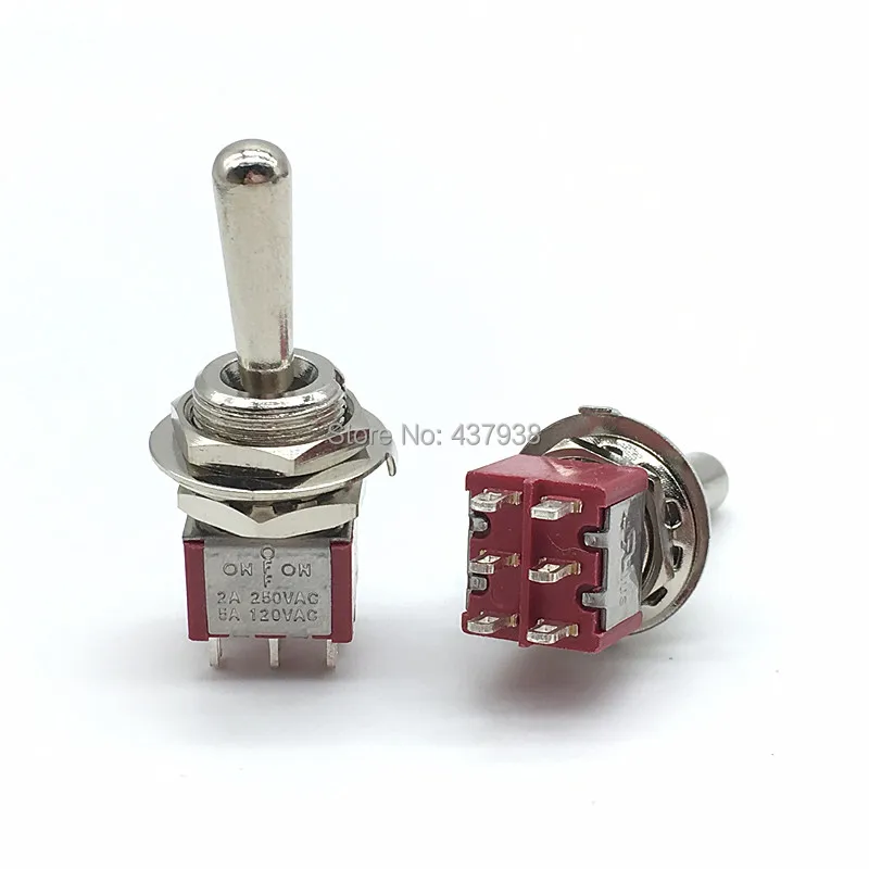 2PC 12mm DPDT 6Pin 3Position on off on Maintained Mini Toggle Switch Large Long Handle 3A 250VAC/5A 125VAC