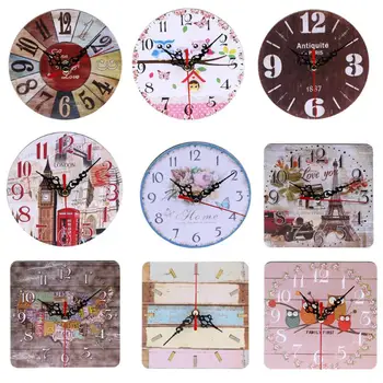 

Vintage Wooden Round Square Wall Clock Shabby Chic Rustic Large Antique Kitchen Home Living Room Decorations
