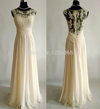 

see through back 2015 Sexy Long Evening Dress A-line Sheer Back Prom Dresses Lace appliques Chiffon Party Vestido de festa longo