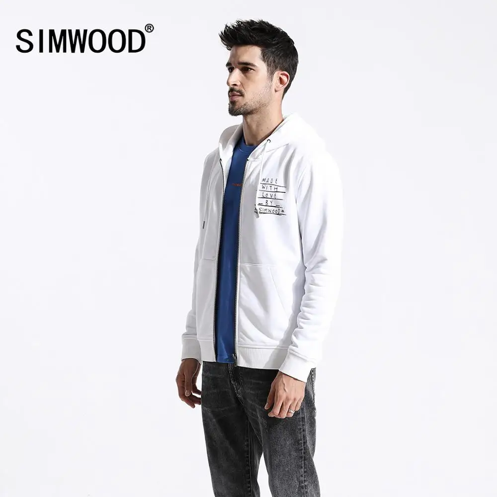 Мужское худи на молнии SIMWOOD модный теплый свитшот с капюшоном и вышитой надписью