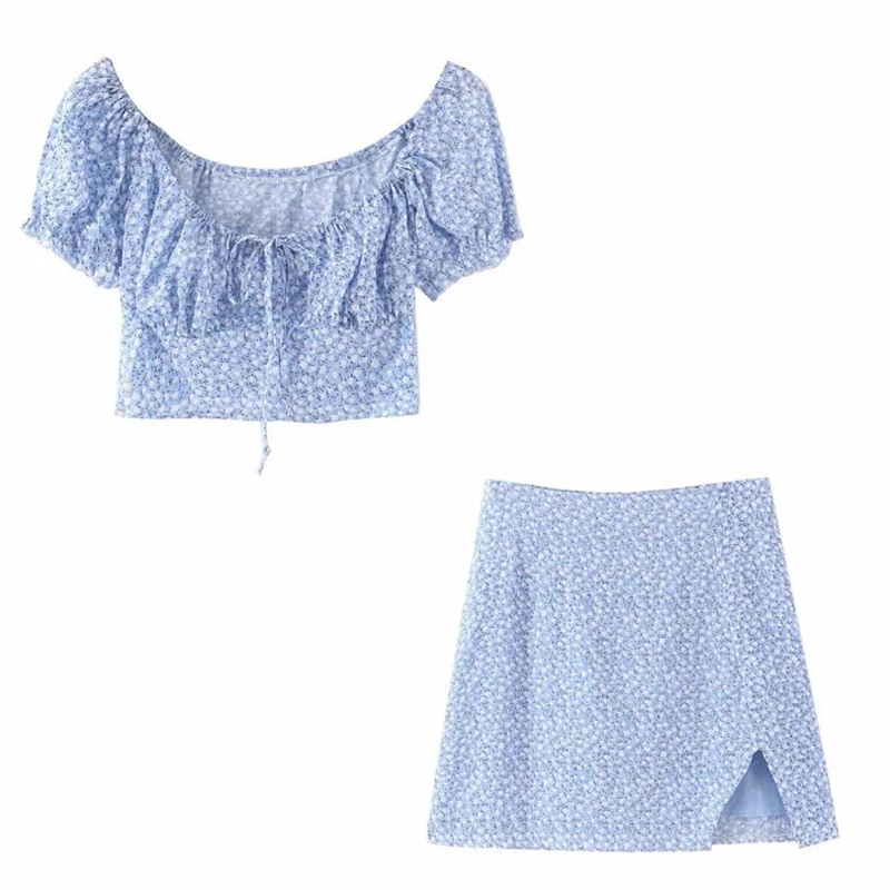 Women blouse chiffon vintage ruffle ladies tops streetwear puff sleeve top elegant floral clothes blue robe vestido vintage top