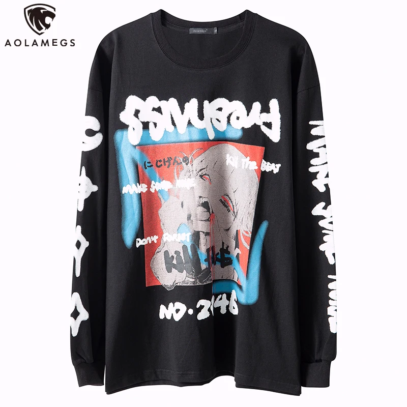 Aolamegs Sweatshirt Men Bloody Horror Cartoon Comics Girl Print Baggy Cool Streetwear Men Oversize High Street Hip Hop Pullover Aolamegs Sweatshirt Men Bloody Horror Cartoon Comics Girl Print Baggy Cool Streetwear Men Oversize High Street Hip Hop Pullover
