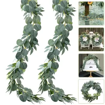 

2M Eucalyptus Garland with Rose Flowers Artificial Vines Faux Silk Greenery Wedding Backdrop Arch Wall Decor Home Dinning Table