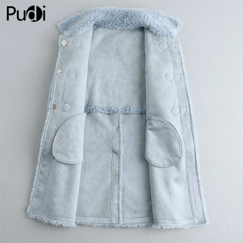 PUDI A19053 женская шуба из натуральной шерсти, куртка с меховым воротником, Женское зимнее теплое пальто, настоящая меховая шуба, Тренч