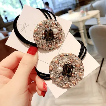 

Luxury Full Rhinestone Scrunchie Women Flash Geometric Circle Elastic Hair Bands Hair Ring Rubber Rope Korean Hair Accessories