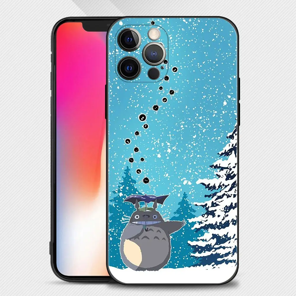 Totoro Phone Case For iPhone 13 12 11 Pro Max XS Max XR X 7 8 Plus 12 Mini 6S 5S SE 2020 Silicone Capa Black Shell iphone 13 cover