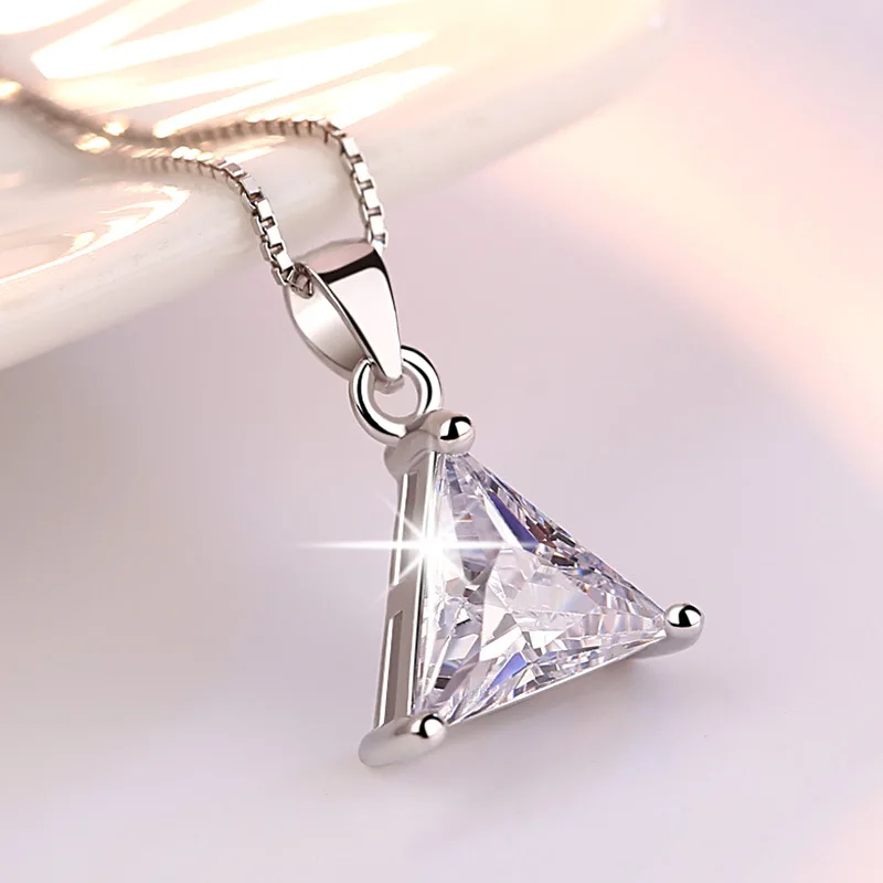 

Geometrical Triangle Shape Silver Metal Pendant Inlay Shining Clear CZ Zircon Crystal Charm Jewelry For Lady Women Necklace