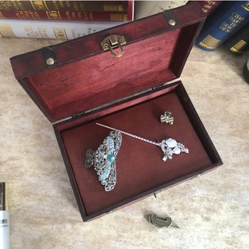 

Vintage Wooden Treasure Chest Storage Box Lock Organizer Case Foldable Mini Small Wood Home Decor Container Trinket Jewelry Bin