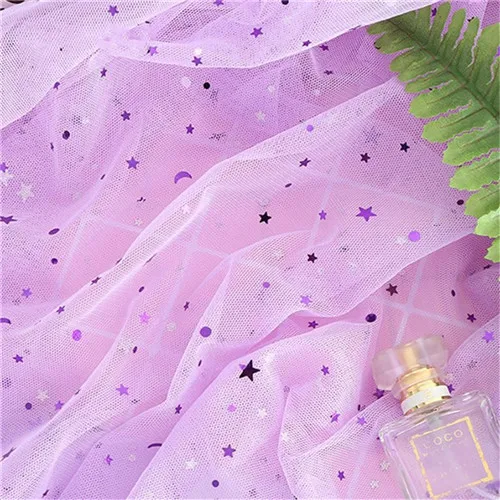 purple(purple) 1,6*1 метр/сумка Звезды Луна сеточка пайетки Ткань DIY детская юбка для душа Свадебная вечеринка украшения фон реквизит декоративная ткань - Цвет: purple(purple)