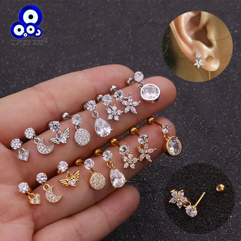 Lucky Eye Micro Pave Flower Heart Moon Charm Drop Earrings Gold Silver Color Small Dangle for Women Girls Jewelry LE430 | Украшения и