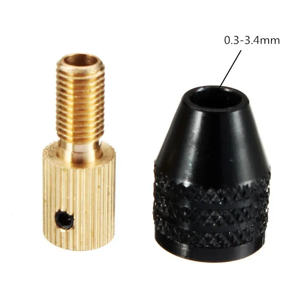 0.3-3.4mm Black Drill Bit Chuck Adapter Three-Jaw Drill Chuck Brass Base Wth One Silver Wrench