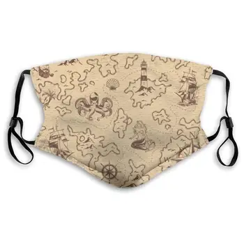 

Vintage Monochrome Old Pirate Treasure Map Anti Pollution Mask for Kids Women Man Comfort Dustproof Mouth Mask with Activated