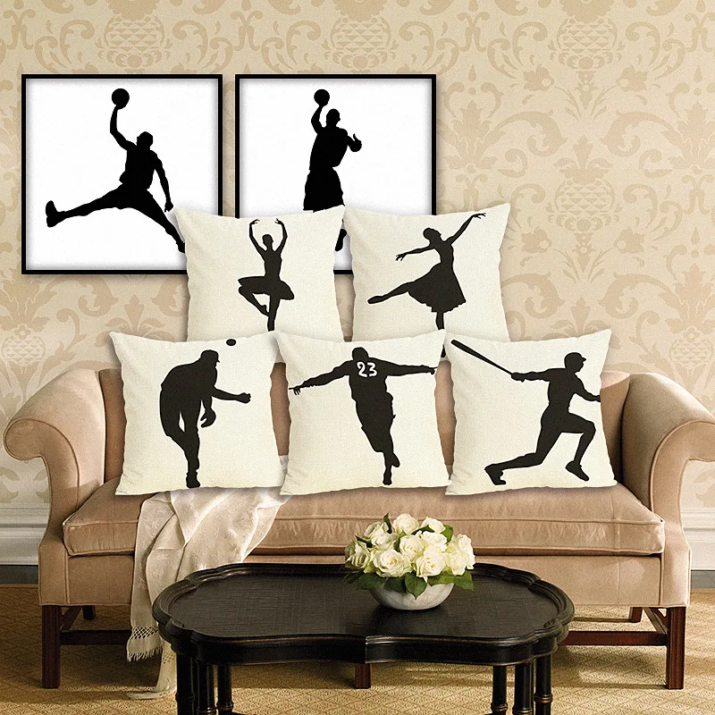 

Sports Action Shadow Cushion Covers Soft Comfortable Home Decorative Pillowcase Seat Sofa Home Textile Nordic Black Pillow Cover