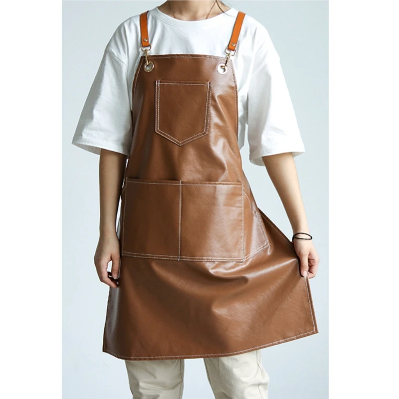 1pc Work Bib Aprons Shoulder-strap Style Apron with Pockets and ties for Women 
