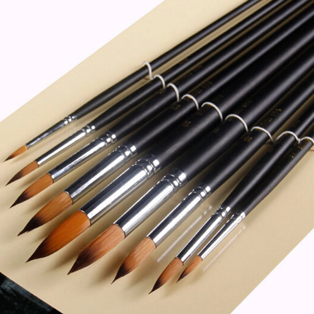 9 шт./компл. кисти с длинной ручкой из нейлона для акварельных красок гуашь