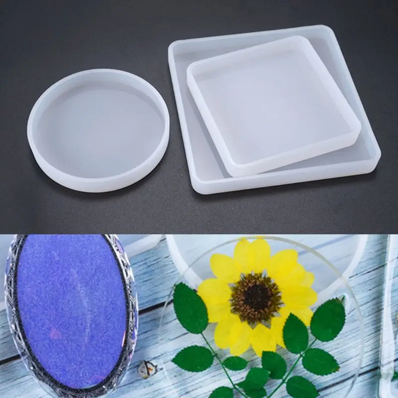 Free shipping 3 Pcs Crystal Epoxy Mold DIY Handmade Mirror Square Round Highlight Silicone Mould