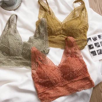 

Wriufred Water-soluble lace women's bra underwear deep V-neck sexy vest bra breathable detachable bralettle summer