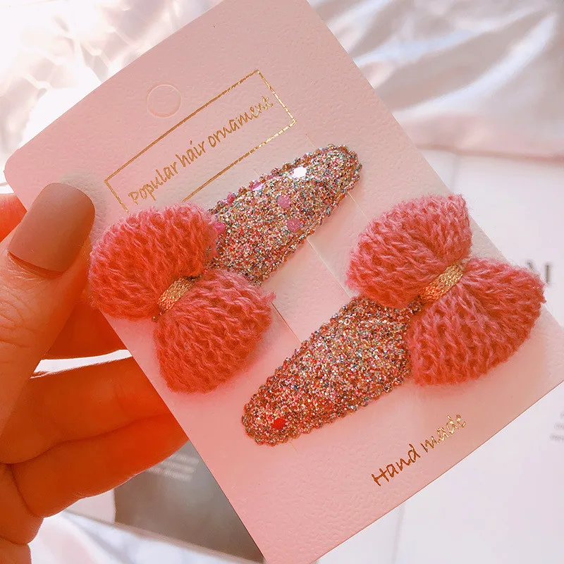 Free shipping fashion Knitted bow sequins Children's hairclips snap clip BB girl's hairpins kid's side clips hair accessories