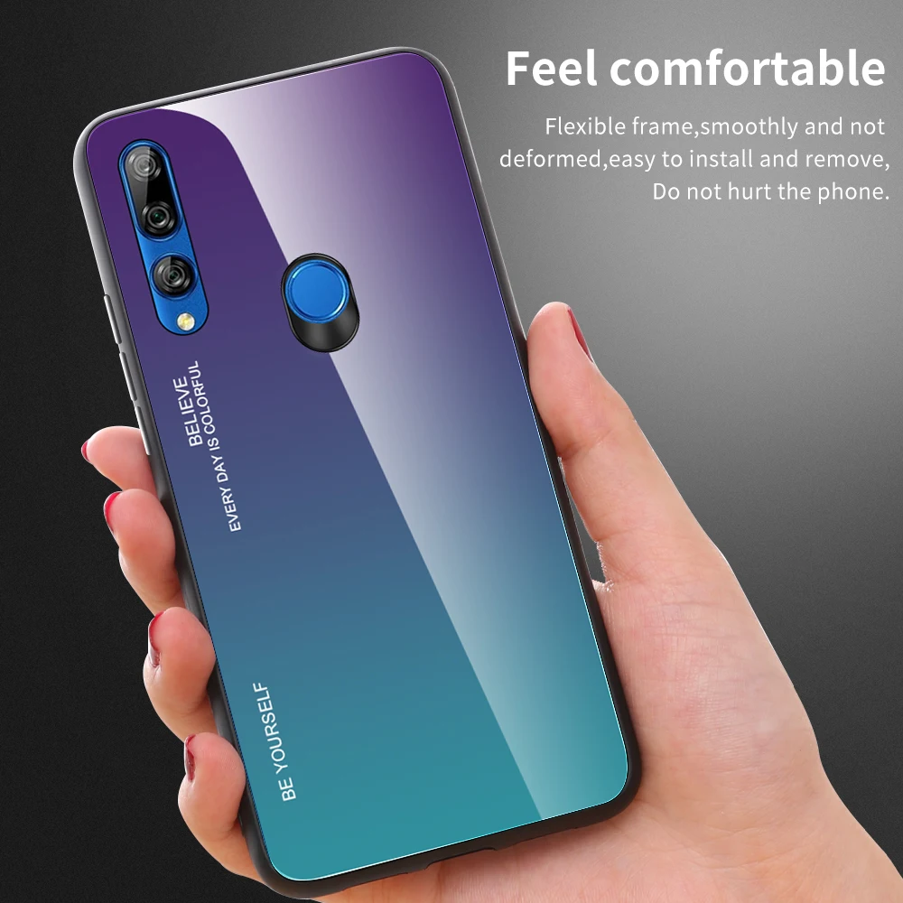 For Huawei Honor 9X Pro 10 9 Lite 8X Max Gradient Tempered Glass Case Soft Frame Back Cover P Smart Plus 2019 |